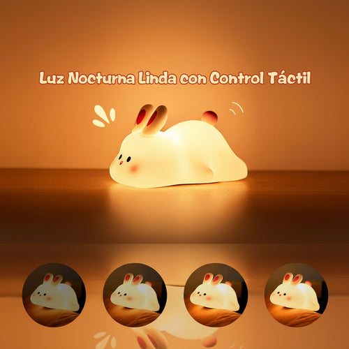 Cute LED Night Light Touch Sensor Cartoon Kid'S Nightlights Big Face Rabbit Silicone Night Light Christmas Gift Bedside Lamp Home Decor